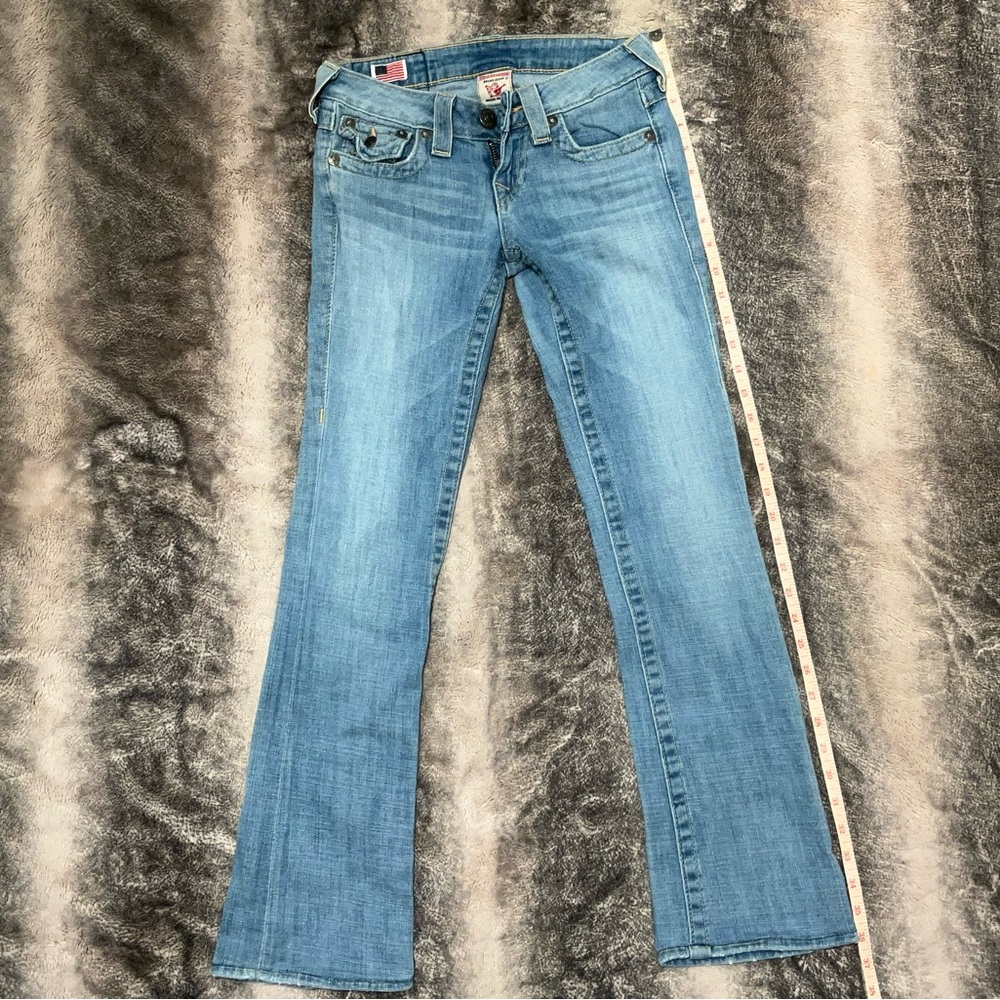 Blue Flare Wide Leg Jeans with Washed Look - Picture 3 of 6